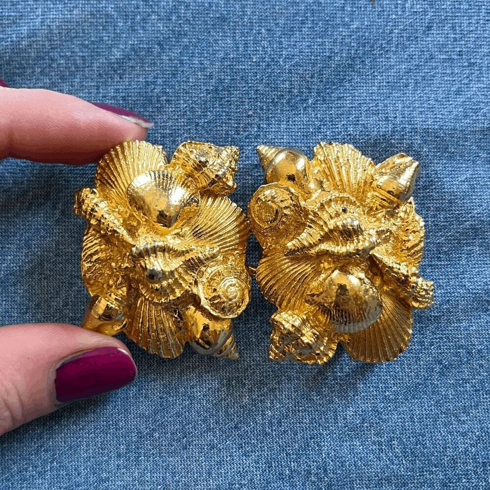 VTG Mimi di N Princess Seashell Buckle Belt Nautical Coastal Designer Gold